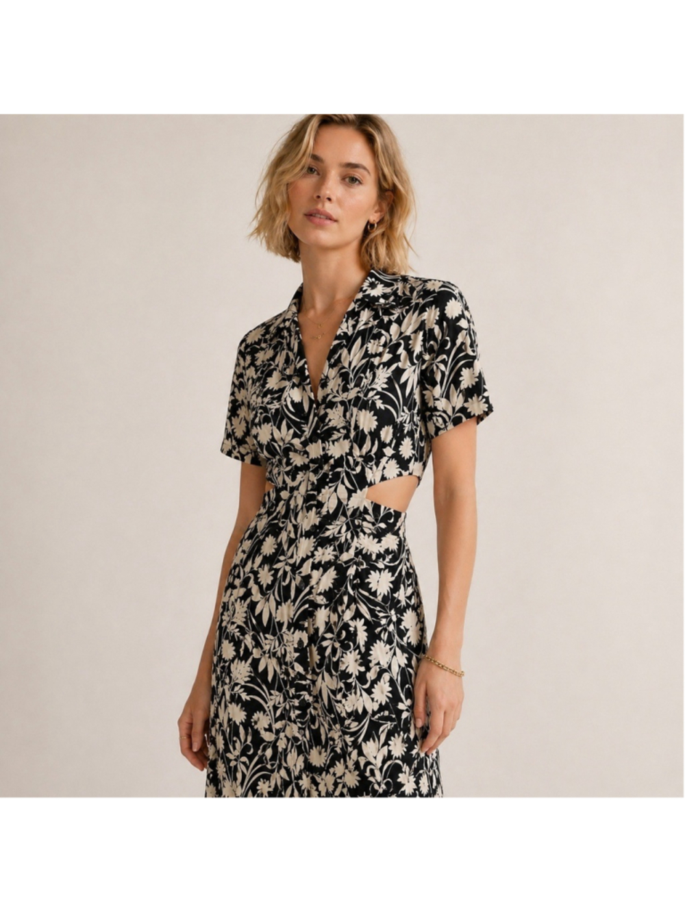 Old Navy Floral Cutout Midi Shirt Dress Sz S